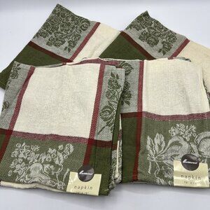 Fieldcrest Cotton Napkins Fruit Mosaic 4 Pc Set 19x19 Cloth Green Floral NWT